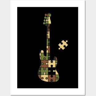 Camouflage Puzzle Bass Guitar Silhouette Posters and Art